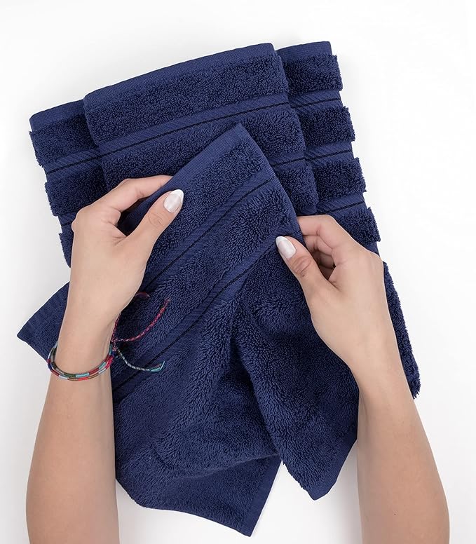 American Soft Linen Luxury 4 Piece Bath Towel Set, 600 GSM 100% Cotton Turkish Bath Towels for Bathroom, 27x54 in Extra Large Bathroom Shower Towels, Navy Blue