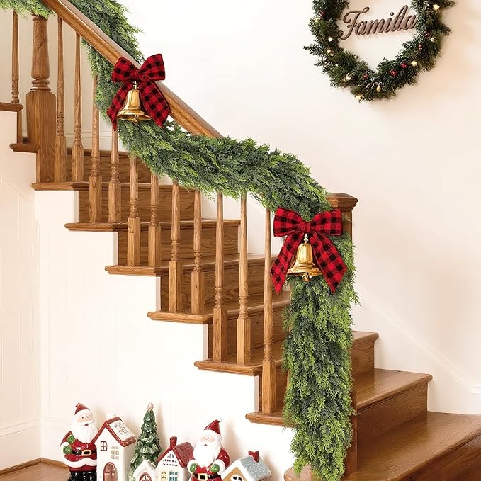 6FT Real Touch Cedar Garland - Artificial Christmas Garland Fake Green Faux Thick and Lush Pine Needles Garlands for Table Fireplace Mantle Holiday Home Indoor Outdoor Decor (1PCS)