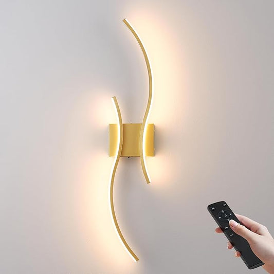 Battery Operated Wall Sconces with Remote Control, Stepless Colors 3000K-6000K & Dimming, LED Gold Wireless Wall Light for Living Room, Hallway, Bedroom, 27.5 Inch (1 Pack)