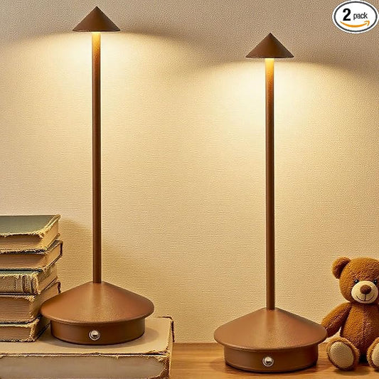 2 Pack Cordless LED Table Lamp, Rechargeable 5200mAH Battery Operated Lamp for Decor, 3 Color Stepless Dimming Desk Lamps, for Restaurant, Bedroom, Outdoor Camping, Coffee Shop, Night Light