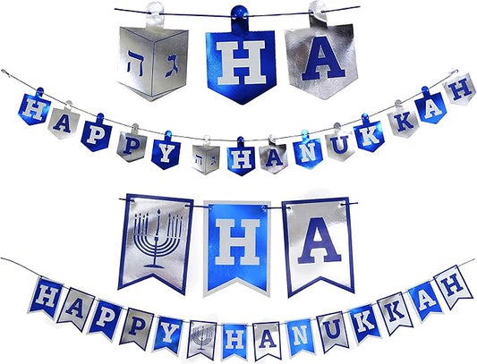 Happy Hanukkah Banner Chanukah Decorations, (2) - 5 Feet In Length