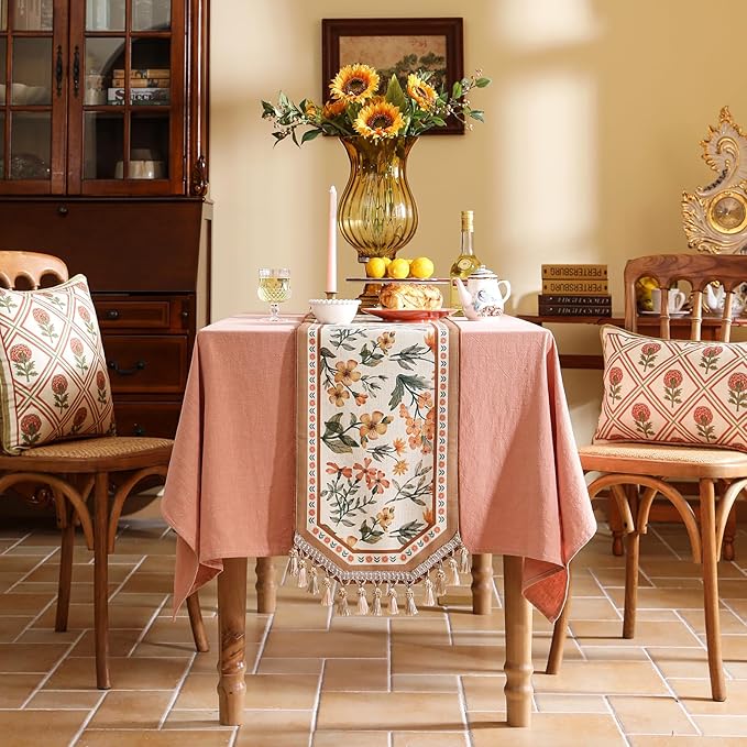 Vintage Linen Table Runner,Floral Table Runners 71 Inches Long,Soft and Luxury Tablerunner.Decoration Tabletop for Kitchen,Dining,Tea Party,Home,Christmas,12"*71"