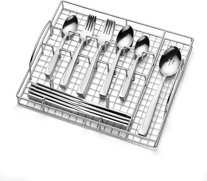 Oneida Madeline 51 Piece Everyday Flatware Set with Caddy, Service for 8, 18/0 Stainless Steel, Silverware Set