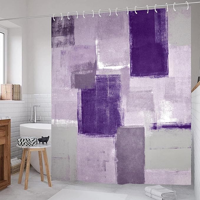 Purple Abstract Shower Curtain Purple and Grey Modern Ombre Art Painting Shower Curtains for Bathroom Waterproof Polyester Fabric Bathroom Curtain 72 x 72 Inch with 12 Hooks