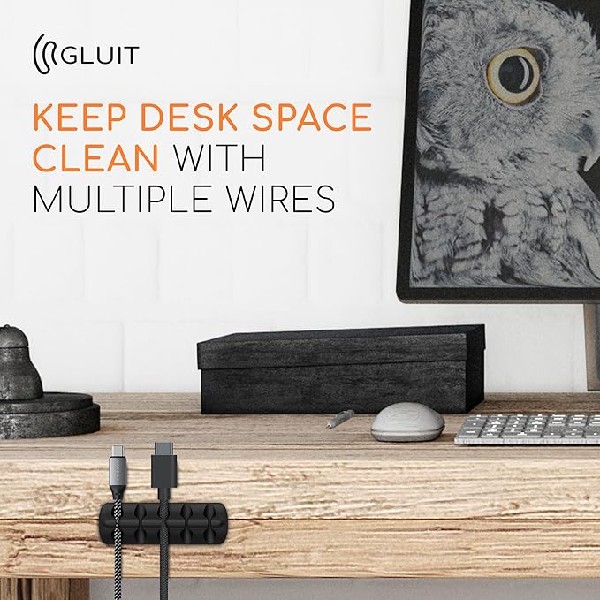 GLUIT Adhesive Desktop Cable Organizer 15 Slots Versatile Cord Holders Wire Clips and Cable Holder Cord Organizer for Desk Table Accessories Office Spaces New Black 5 Pack