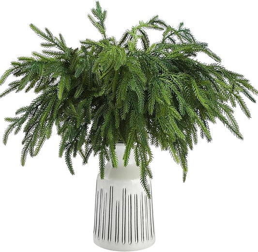 Jutom 30 Pcs 18 Inch Christmas Norfolk Pine Branches, Lifelike Bendable Non-Shedding Greenery Stems Faux Pine Picks for Christmas Mantel Centerpiece Garland Wreath and Holiday Decor
