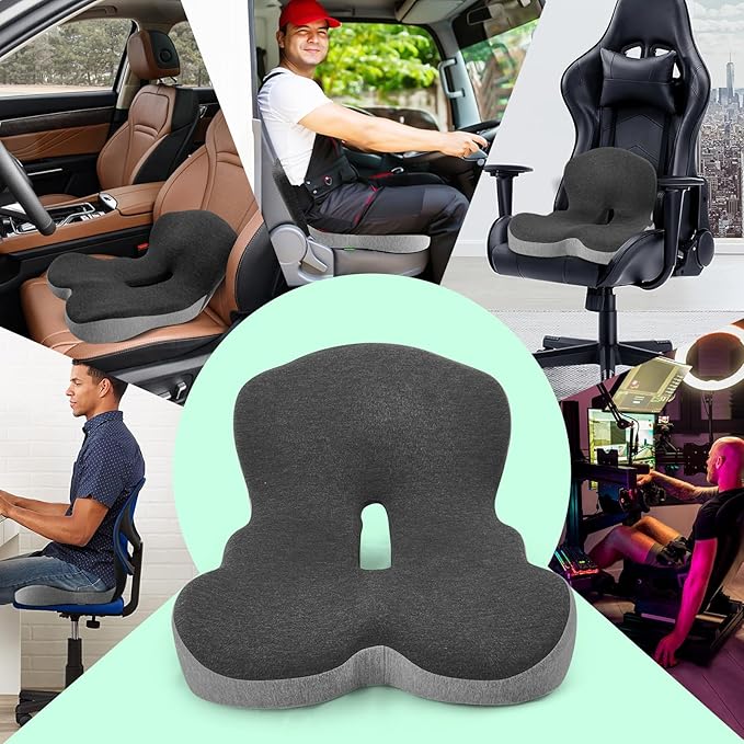 Buttocks Cushion for Office Chair Memory Foam Seat Pad for Butt Support Tailbone Relief Ergonomic Chair Cushion for Home Car Travel or Work (Navy Blue)