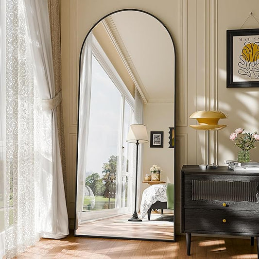 SUNQUEEN 71"x28" Floor Mirror Full Length, Arched Full Length Mirror with Stand, Full Body Mirrors for Bedroom Living Room or Cloakroom Black