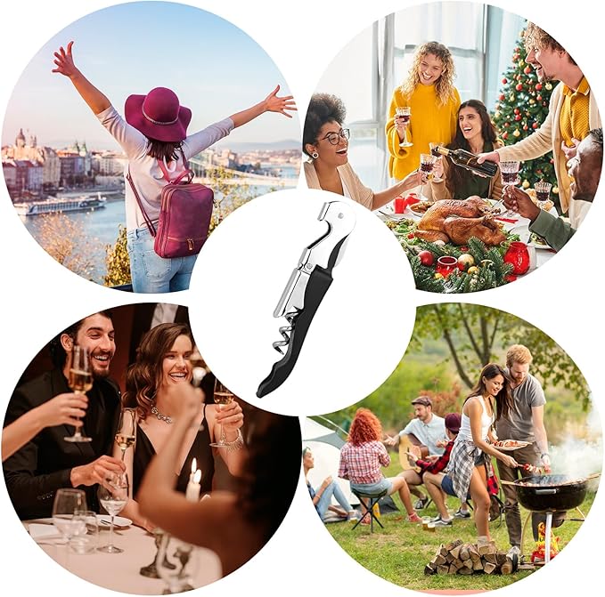 4 PCS Waiter Corkscrew Wine Opener,Upgraded Heavy Duty Wine Keys,Stainless Steel Double Hinged Wine Key for Serves,Bartenders(Black)