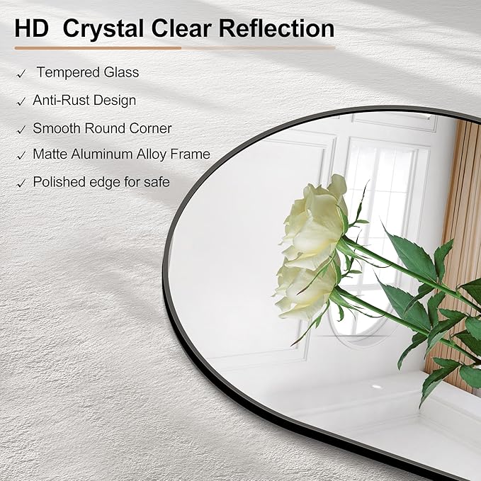 Arched Bathroom Mirror, 55"x36" Black Arched Mirror for Bathroom, Wall Mounted Mirror, Black Vanity Wall Mirror w/Metal Frame for Bedroom, Entryway, Living Room, Hanging or Leaning Against Wall