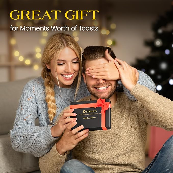 Kollea Whiskey Stones, 8 PCS Multicolor Stainless Steel Whiskey Chilling Rocks, Reusable Ice Cubes for Bottle Drinking, for Men Dad, Boyfriend, Bourbon, Cocktail Bar, Fathers, Anniversary