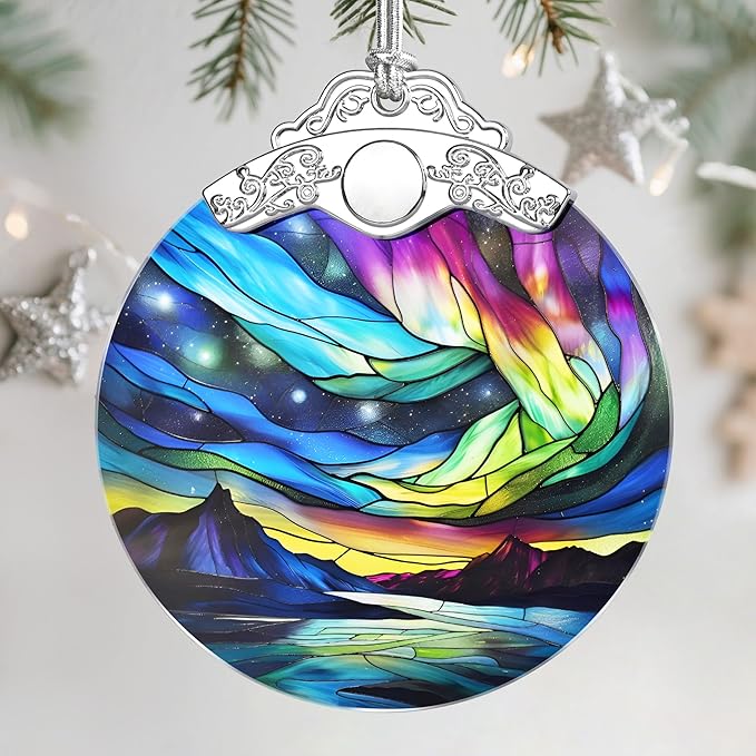 Christmas Ornaments: Stained Glass Ornament, Christmas Tree Ornament, Hanging Ornaments for Home Decor, Xmas Tree Decorations, Exquisite Holiday Decor, Gifts, Holiday Present - Aurora Borealis