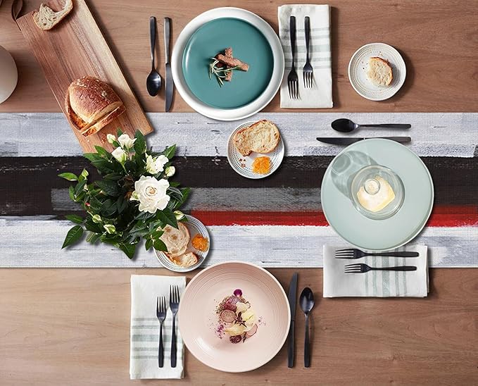 Emvency Black and White Table Runner, Modern Grey Red Art Painting for Kitchen Coffee Table Family Dinners Holiday Parties Wedding Events Decor(13x108 inch)