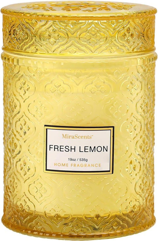 Lemon Scented Candles, 19oz Aromatherapy Candles Gifts for Women, Yellow Luxury Large Decorative Candles in Glass, Natural Soy Wax for Home