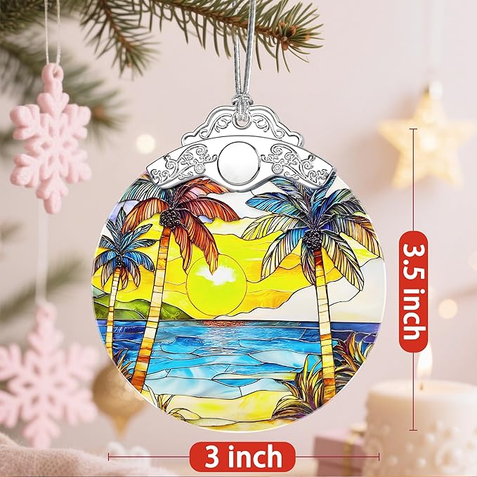 Christmas Ornaments: Stained Glass Ornament, Christmas Tree Ornament, Hanging Ornaments for Home Decor & Xmas Tree Decorations – Exquisite Holiday Decor, Gifts & Holiday Present - Beach Sunset