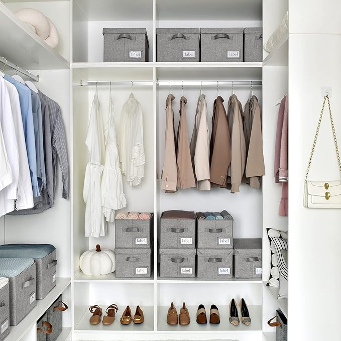 GRANNY SAYS Fabric Bins with Lids, Storage Baskets for Closet Organization, Decorative Storage Containers with Label Holder, Shelf Bins for Organizing Clothes, Dark Gray, 3-Pack