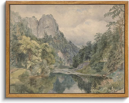 KISSFOX Vintage Framed Wall Art River Valley Landscape Canvas Wall Art Mountain Stream Natural Serene Countryside Paintings Artwork Rustic Art Prints For Bedroom Bathroom Living Room