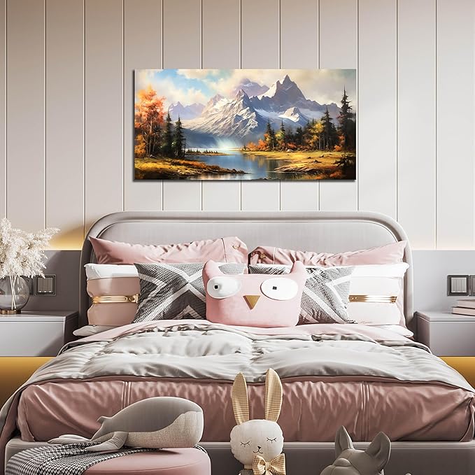 Mountain Wall Art for Living Room Bedroom Office Nature Wall Art Large Mountain Lake Forest Landscape Pictures Modern Artwork Framed Wall Decor Canvas Prints 20x40 Inch