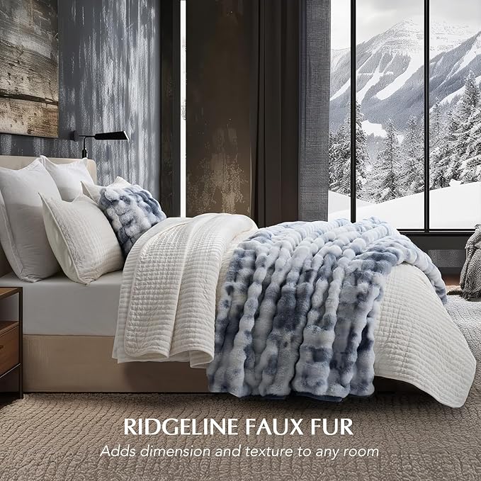 EverGrace Ultra Soft Luxury Fluffy Faux Rabbit Fur Throw Blanket, Thick Warm Bubble Throw for Bed, Cozy Plush Reversible Blankets for Couch, Chair, Sofa, Cloud Blue, 50x60 Inches