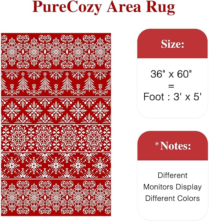 3x5 Area Rug Red Christmas Office Carpet Xmas Holiday Decor Doormat Snowflake Washable Non Slip Indoor Kitchen Accent Rug Decorative for Entryway Dining Room Kitchen