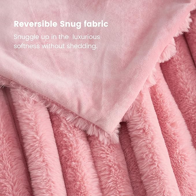 Cozy Bliss Faux Fur Throw Blanket for Couch, Cozy Warm Plush Striped Blanket for Sofa Bedroom Living Room, 50 * 60 Inches Hot Pink