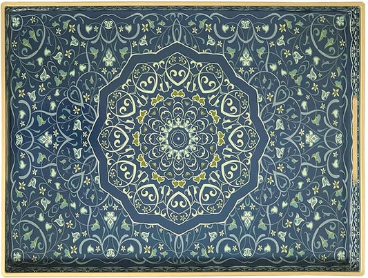 Decorative Tray, Blue Serving Tray with Handles, Ottoman Trays, Plastic Coffee Table Tray for Living Room, Bathroom, Kitchen, Decor, 15.7”*11.8”