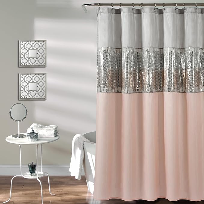 Lush Decor Night Sky Shower Curtain, 72" x 72", Gray & Blush