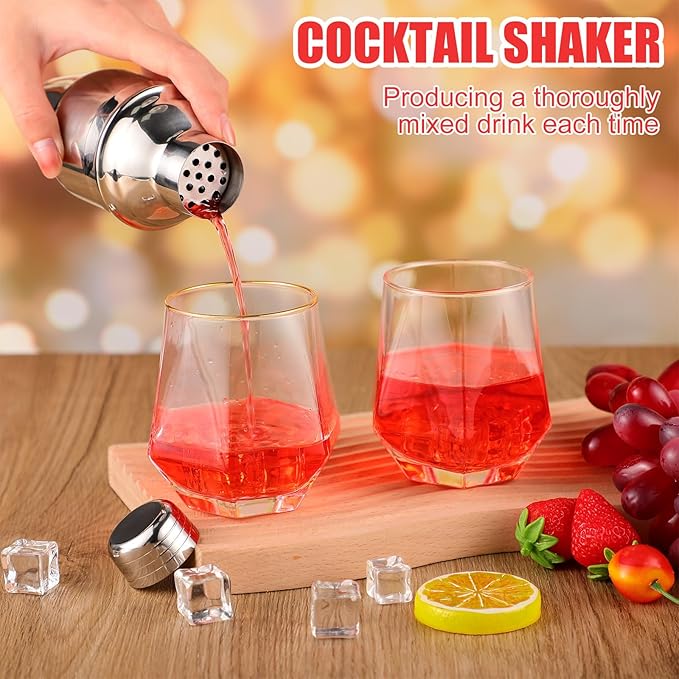 Nitial 9 Pcs Bar Cocktail Shaker Professional Stainless Steel Martini Drink Mixer with Built-in Strainer for Bartending No Leaks Boston Shaker for Bar Party Drink Mixing Tool(8 oz)