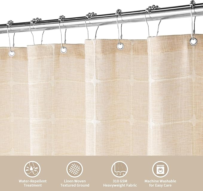 MitoVilla Boho Small Stall Shower Curtain 36 x 72, Beige Narrow Polyester Linen Fabric Shower Curtains for Farmhouse Bathroom Decor, Half Size Cloth Shower Curtain Set with Hooks, Cream