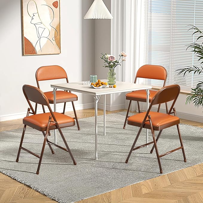 SKOK 4 Pack Padded Folding Chairs with Upholstered Cushion & Back, Padded Seats for Indoor & Outdoor, Portable Stackable Commercial Foldable Chairs with Metal Frame for Events, Wedding Party