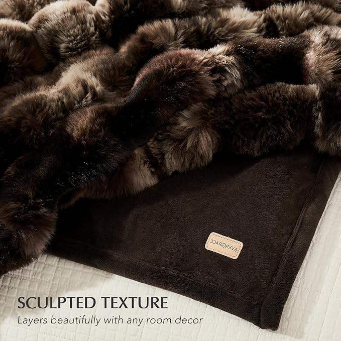 EverGrace Ultra Soft Luxury Fluffy Faux Rabbit Fur Throw Blanket, Thick Warm Bubble Throw for Bed, Cozy Plush Reversible Blankets for Couch, Chair, Sofa, Mocha Brown, 60x80 Inches