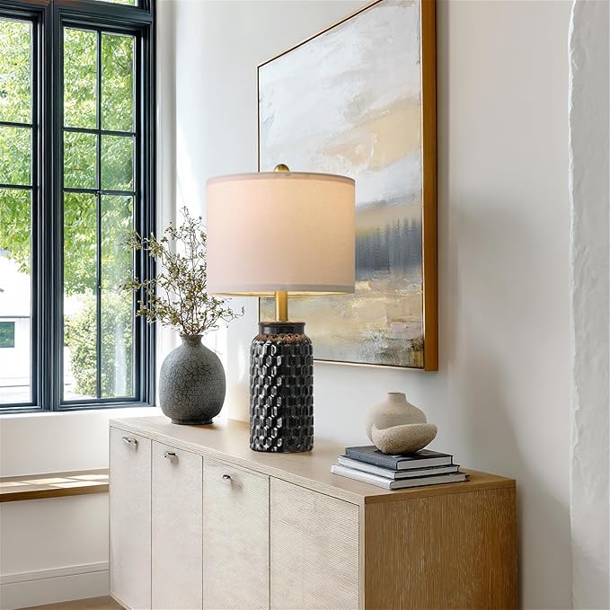 20.5" Black Modern Ceramic Bedside Lamp Set of 2 for Bedroom Decor Farmhouse Table Lamp for Living Room Office Dorm