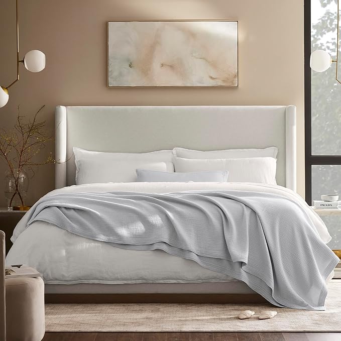 BOLL & BRANCH Dream Bed Blanket - Full/Queen, Sky - Luxury 100% Organic Cotton - Soft, Lightweight and Breathable - Cloud-Like Touch