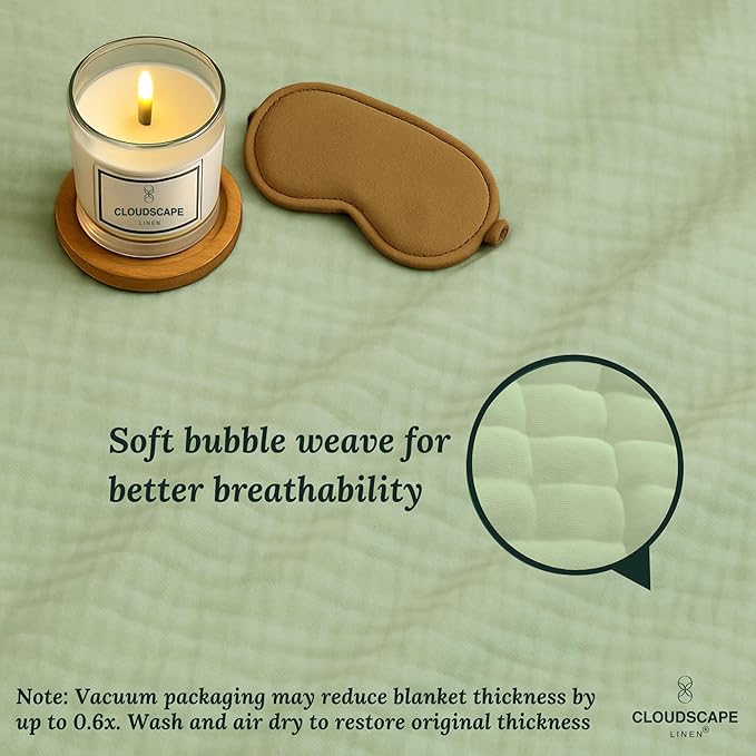 Cloud Scape Linen 100% Cotton 8 Layer Muslin Blanket Twin Size,Lightweight, Breathable Bed Blanket, Suitable for All Season, Cotton Gauze for Couch & Sofa, 68x92, Seafoam Green