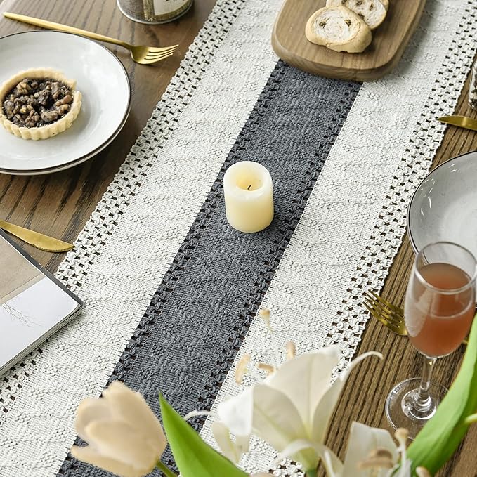 Artoid Mode Dark Grey Farmhouse Rustic Table Runner, Seasonal Holiday Hollow Kitchen Dining Table Decoration for Home Party Decor 12x72 Inch