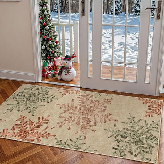 Lahome Snowflake Washable Rugs for Entryway- 2x4 Small Rug Ultra-Thin Soft Door Mat Indoor Entrance, Rubber Backing Throw Carpet Entryway Rug for Kitchen Bathroom Bedroom(2x4ft,Multi)