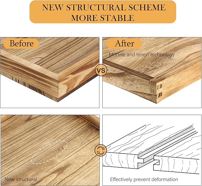 40"x20" Extra Large Long Rectangle Ottoman Table Tray - Rustic Wooden Nature Serving Tray for Farmhouse Decorative Oversized Coffee Table Trays Living Room Kitchen Counter Breakfast