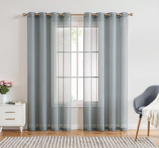 Spa Linen Sheer Curtain Panel Pairs with Grommets/Eyelets Rustic Window Drape Treament Decoration for Living Room Bedroom Farmhouse, 54x63 Inch, 2 Panels
