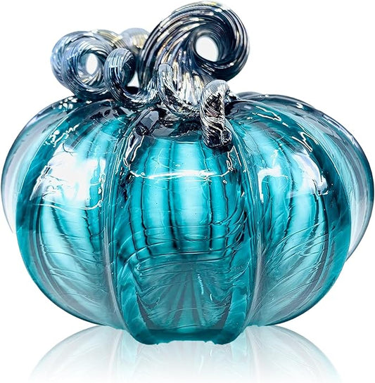 Luke Adams Glass Handmade Glass Pumpkins Handmade Table Top Home Decor (Squat, Lagoon)