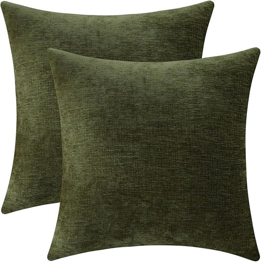 Jeneoo Sage Green Decorative Throw Pillow Covers Soft Chenille Comfy Square Couch Cushion Cases for Living Room Sofa Decor (Set of 2, 20 x 20 Inches)