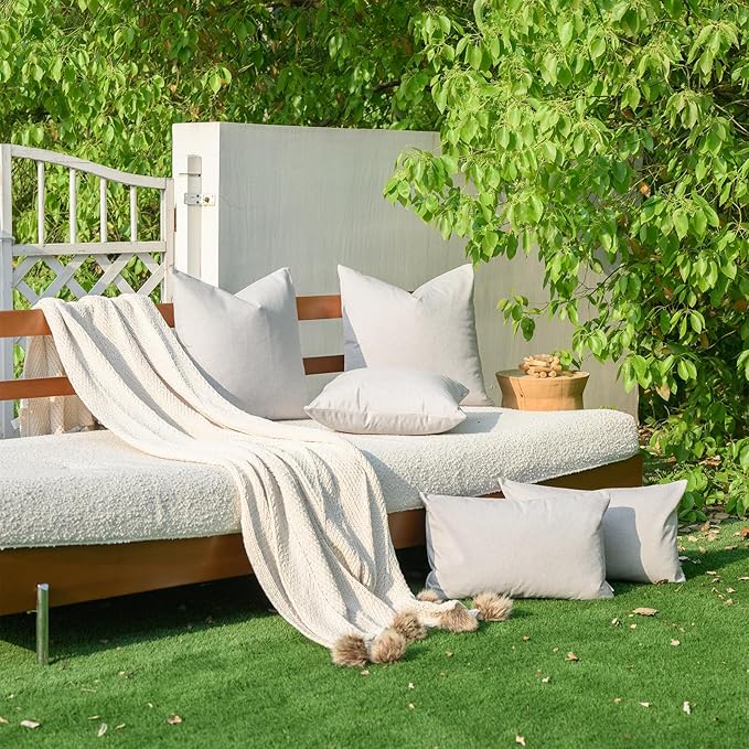 a moment Pack of 2 White Stain-Resistant Throw Pillow Covers Pet-Friendly Pillowcases Cushion Covers for Sofa Couch Bed Outdoor Waterproof 20x20 Inch