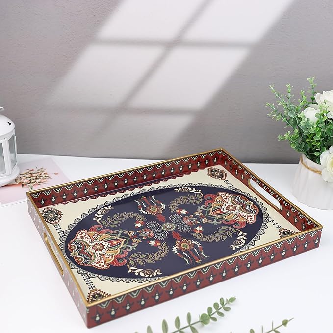 Spsyrine Plastic Serving Tray for Ottoman, Coffee Table, Rectangle Decorative Tray for Entertaining, Outdoor, Living Room, Home Decor