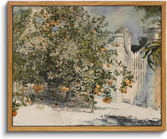 VIYYIEA Framed Canvas Wall Art Vintage Decor, Country Orange Trees Earthy Room Decor Aesthetic, Kitchen Living Room Bedroom Bathroom Rustic Farmhouse Decorations, 9"x11"