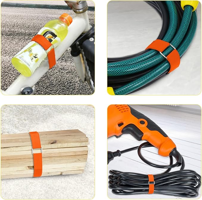 1"x16ft Hook and Loop Straps with 25 Metal Buckles, Adjustable Fastening Cable Straps, Cut-to-Length Cinch Strap, Reusable Nylon Securing Cord Ties for Organizer or Storage, 1 inch Wide,Orange