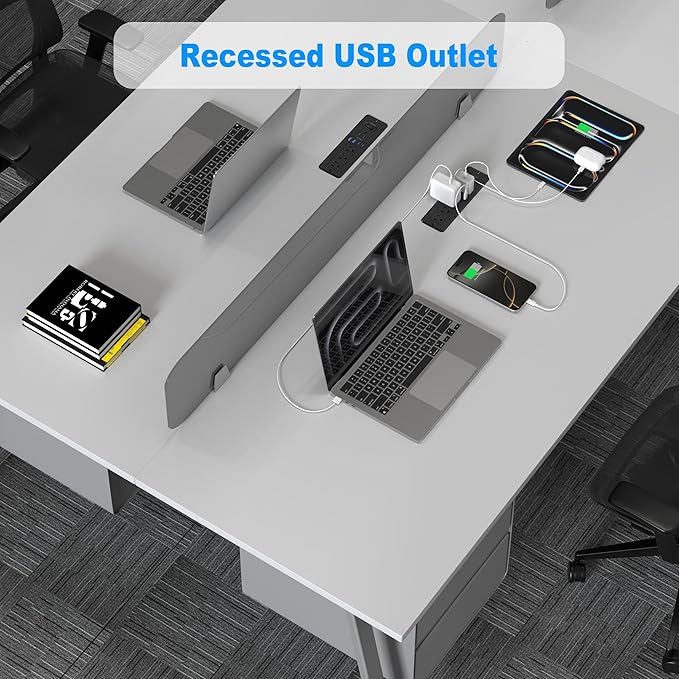 65W USB C Recessed Power Strip, Flush Mount Desktop Recessed Outlet with 4AC & 2 PD GaN USB C & 2 USB-A Ports, Furniture Hidden Drawer Fast Charging Station for Home Office