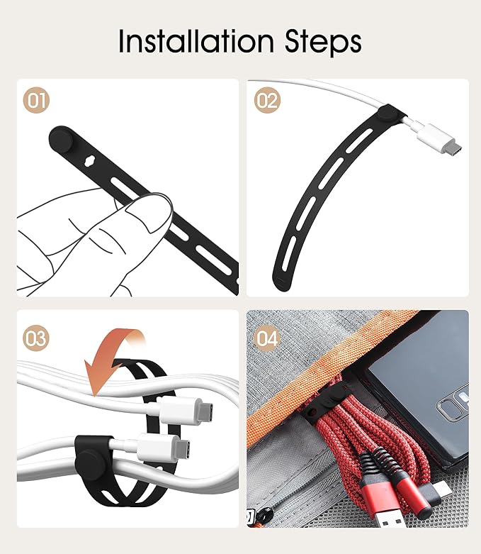 20Pcs Nearockle Silicone Cable Ties, 5.12 Inch Adjustable Cord Organizer Reusable Zip Ties for Charging Cords Earphone Computer Wire, Office Desk Cable Management Travel Accessories(Black)