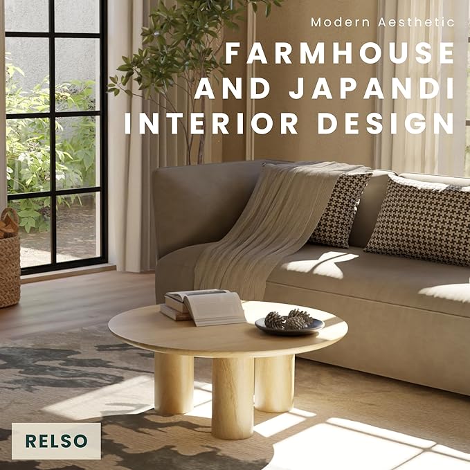 Relso Gaia Round Coffee Table, Natural Mango Wood Coffee Table with Wood Grain and Sturdy Finish | Perfect for Living Room and Farm House - Sturdy, Durable, Ideal for Patio Decor (Natural, 14 inch)