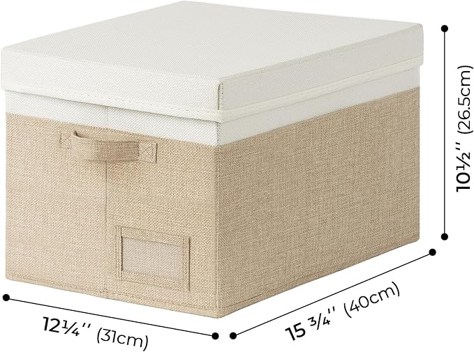 GRANNY SAYS Storage Bins with Lids, Storage Baskets for Linen Closet Shelves, Decorative Storage Boxes, Clothes Storage and Organization for Organizing, 3-Pack, Large, Khaki&Ivory