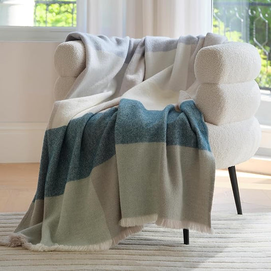 Double Stitch Alpaca Wool Throw Blanket - Warm, Soft Blanket for Couch, Luxury & Decorative Fleece Throw, Fall Plaid, Gift for Mother's Day, House Warming, 50" x 60", Sage Valley