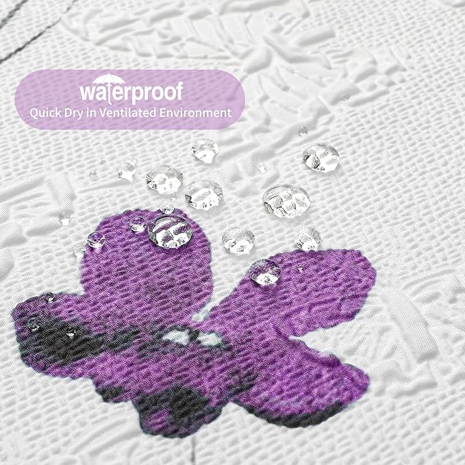 QIYI Watercolor Floral Shower Curtain, 3D Embossed Butterflies Purple Pink Flower Bathroom Curtain, Minimalist White Cloth Bath Curtains, Waterproof Fabric Texture Shower Curtain Set with Hooks, 72x72